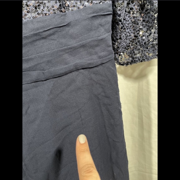 NWD Kay Unger Sequin Lace & Silk Chiffon Gown Navy‎ - Picture 11 of 12